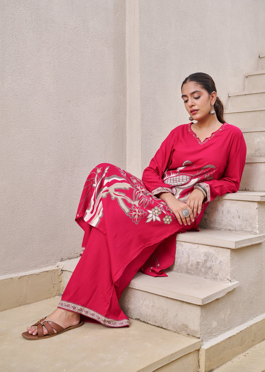 Sonpal cherry printed kurta pant set