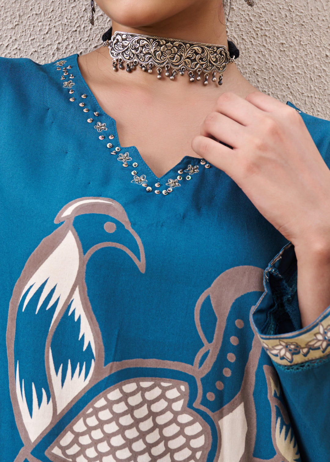 Kabool Peacock Printed Kurta Pant Set