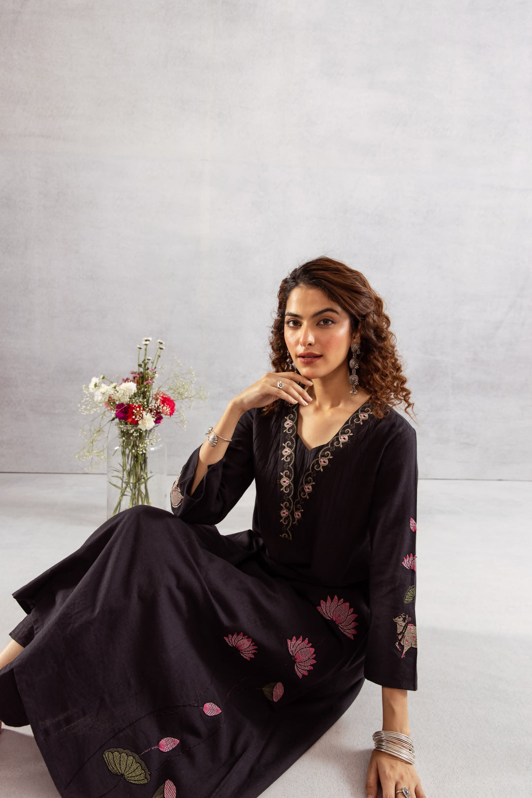 Bakul Jade Embroidery Cotton Kurta Pant Set