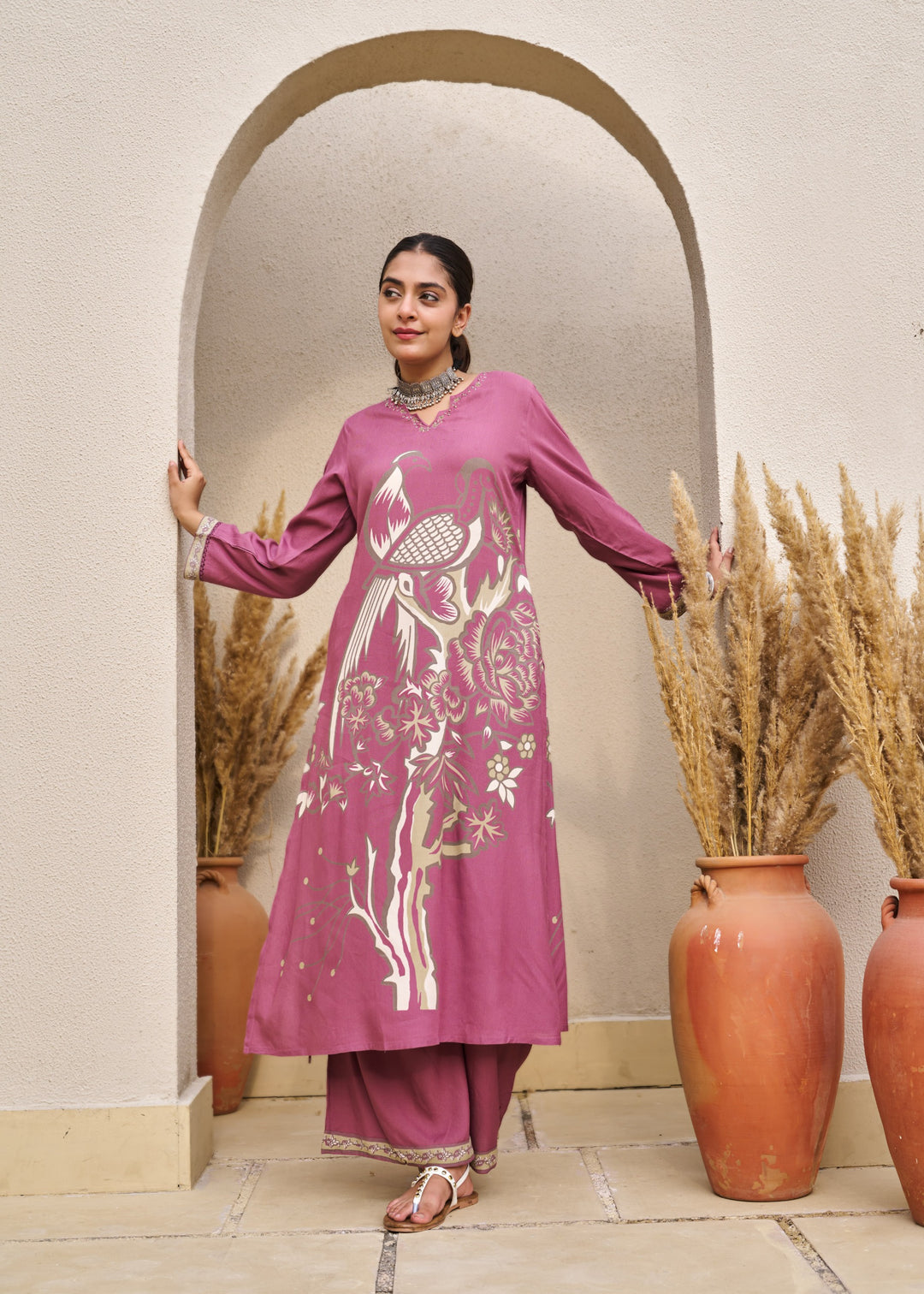 Kabool Blush Printed Kurta Pant Set