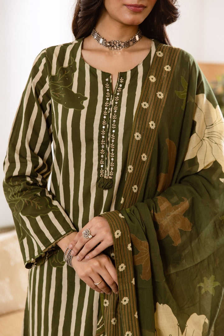 Karen olive cotton suit set