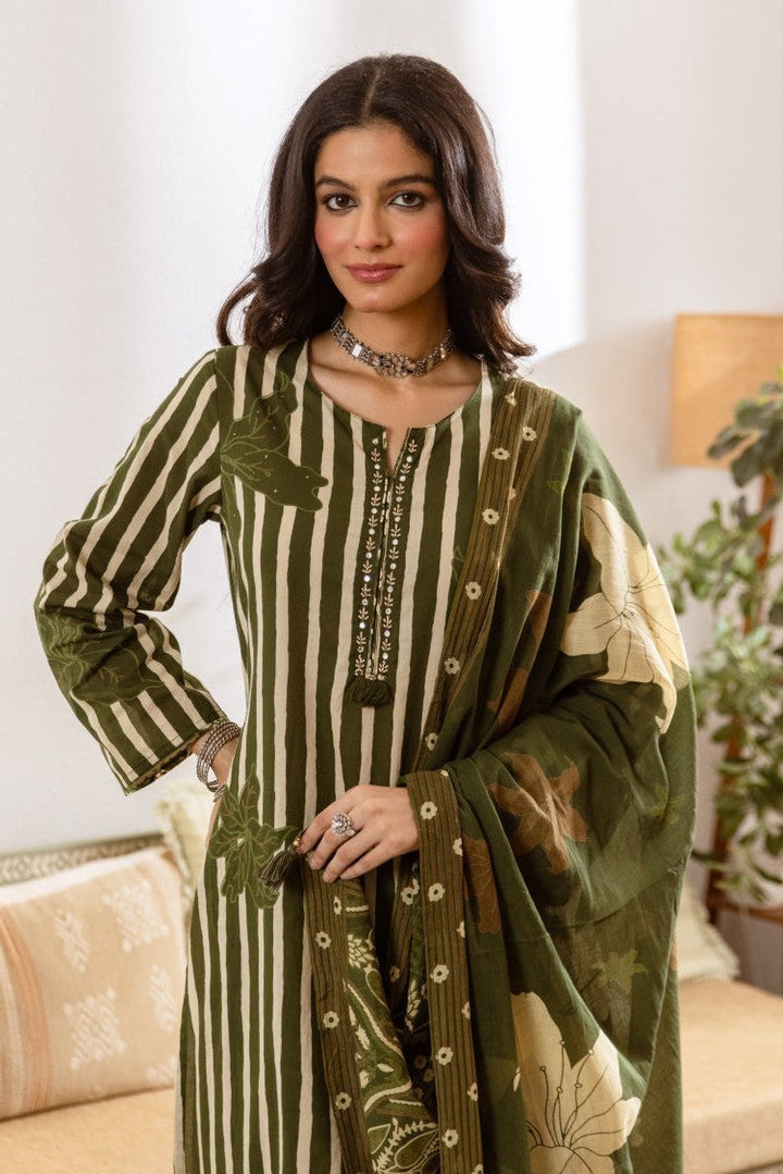 Karen olive cotton suit set