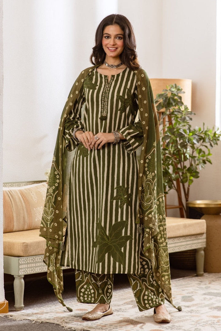 Karen olive cotton suit set