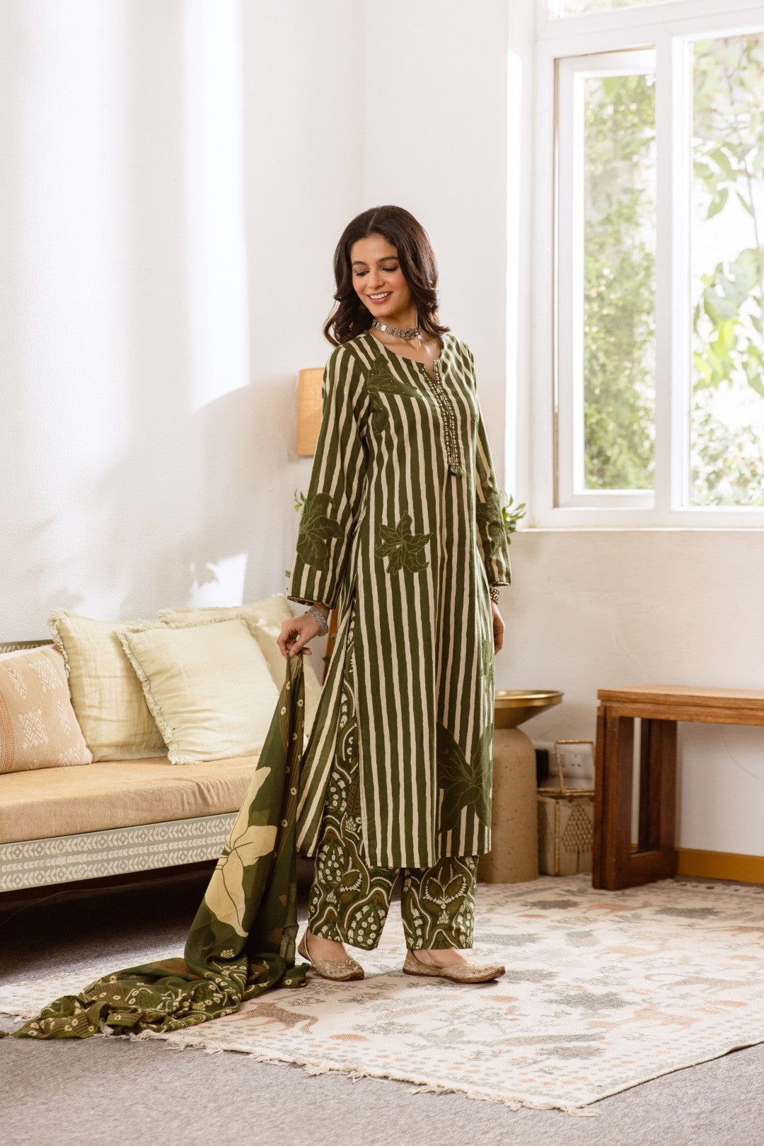 Karen olive cotton suit set