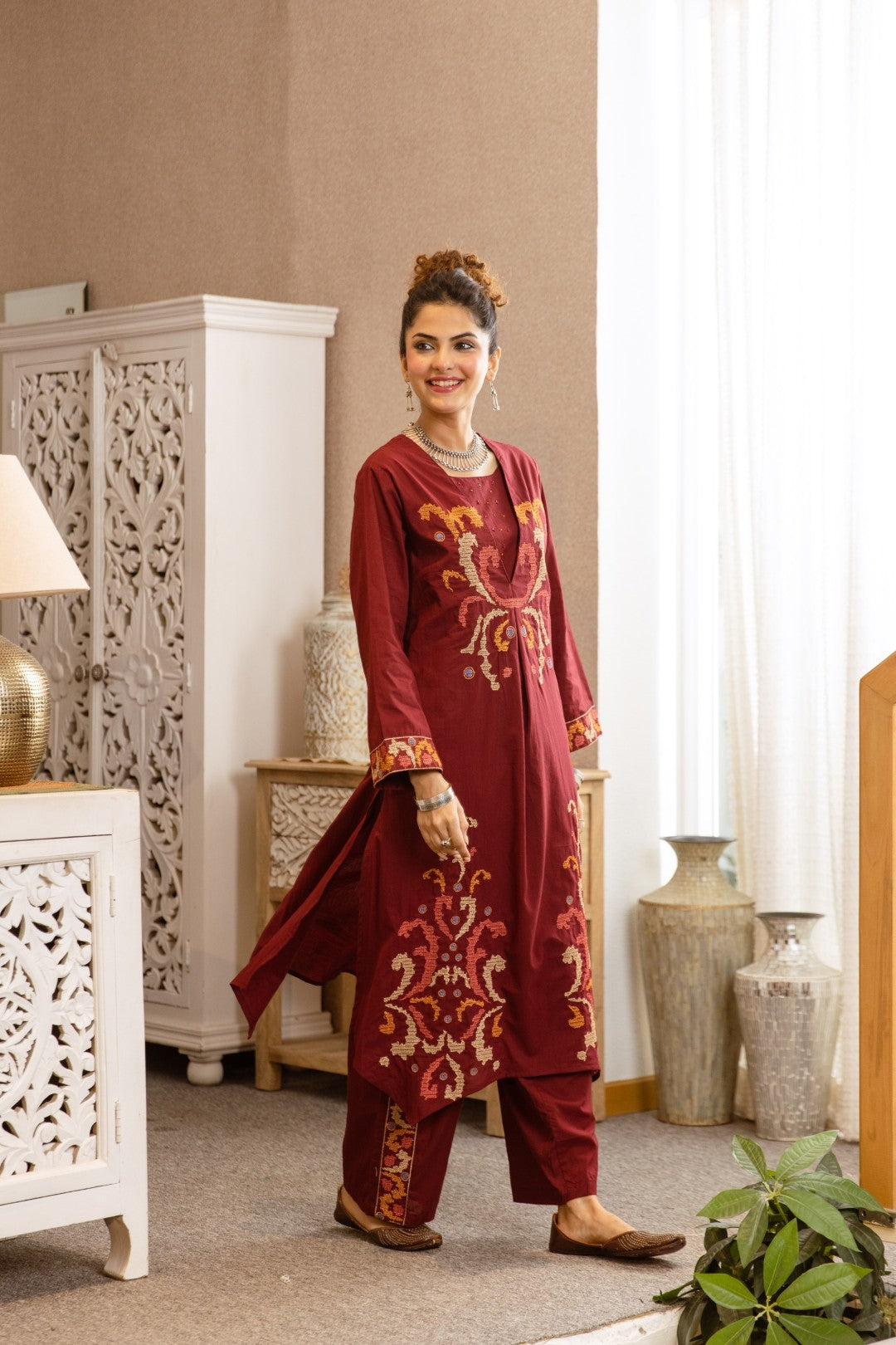 Karen merlot cotton kurta pant set