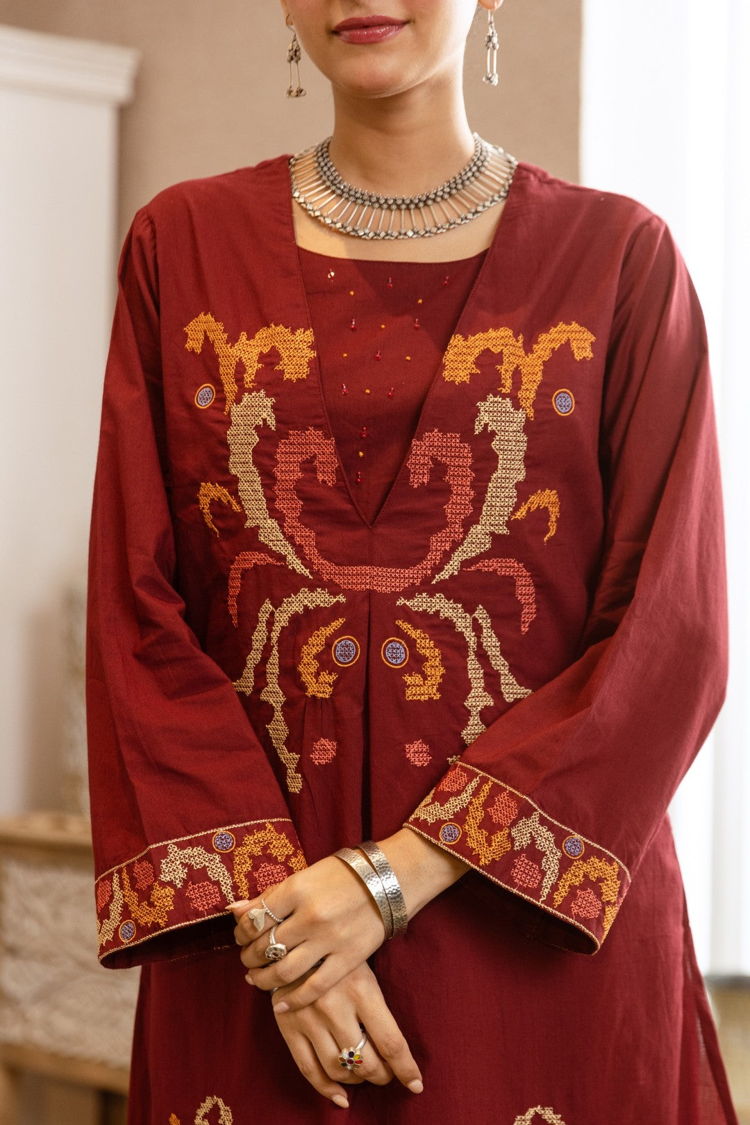 Karen merlot cotton kurta pant set