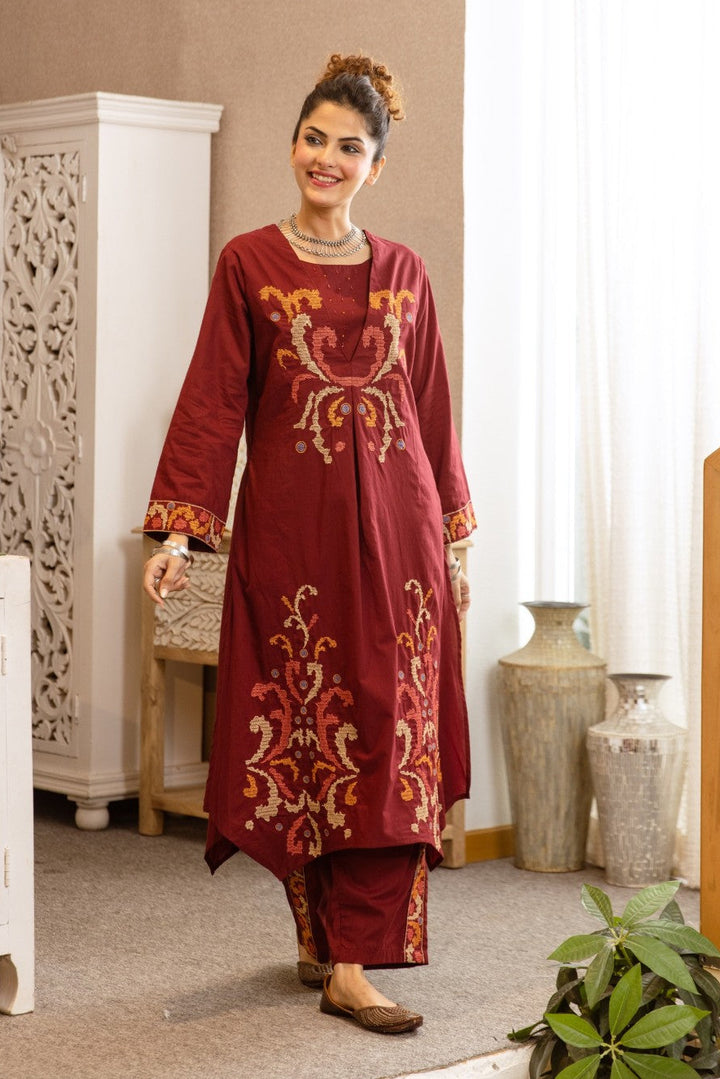 Karen merlot cotton kurta pant set