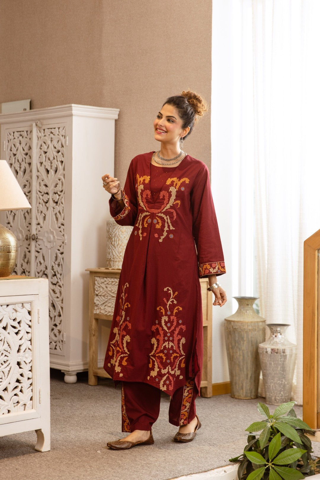 Karen merlot cotton kurta pant set
