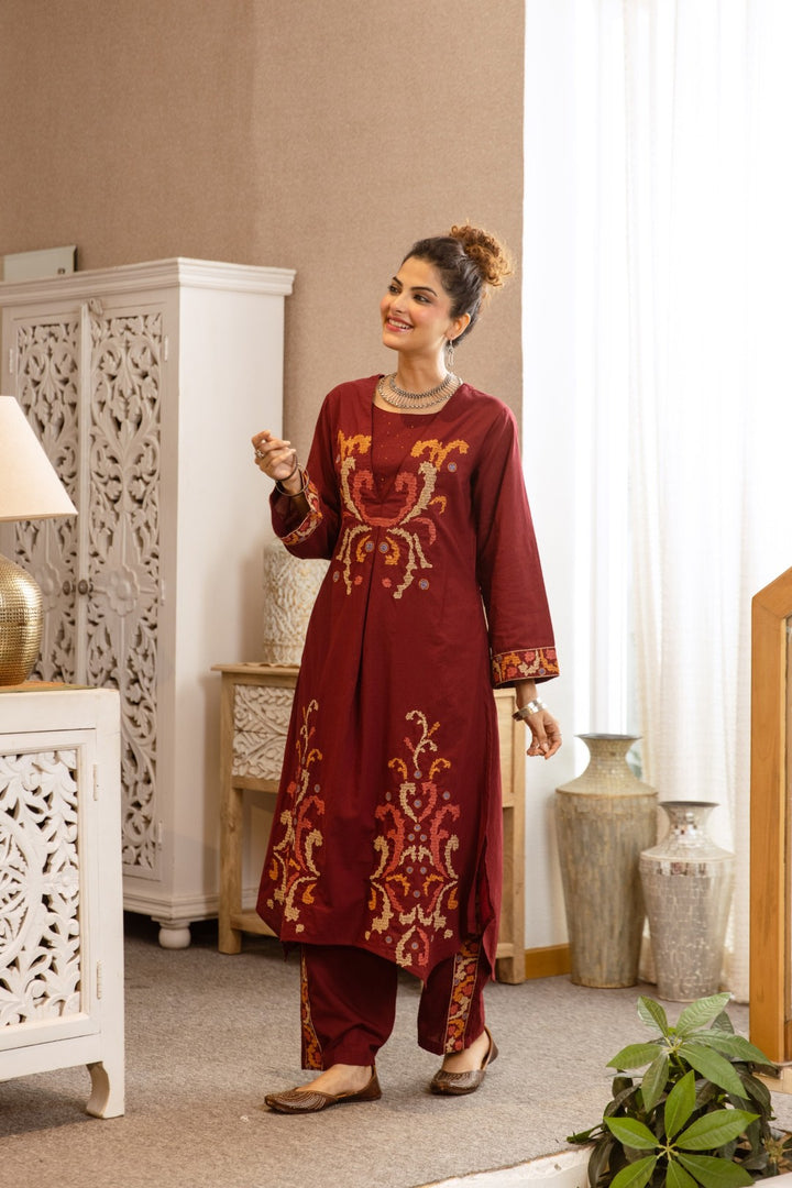 Karen merlot cotton kurta pant set