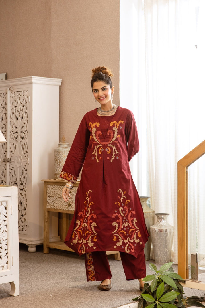 Karen merlot cotton kurta pant set