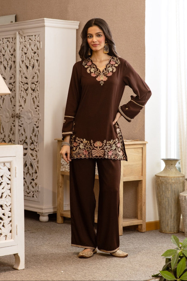 Karen Choccy Embroidery Cotton Co-ord Set