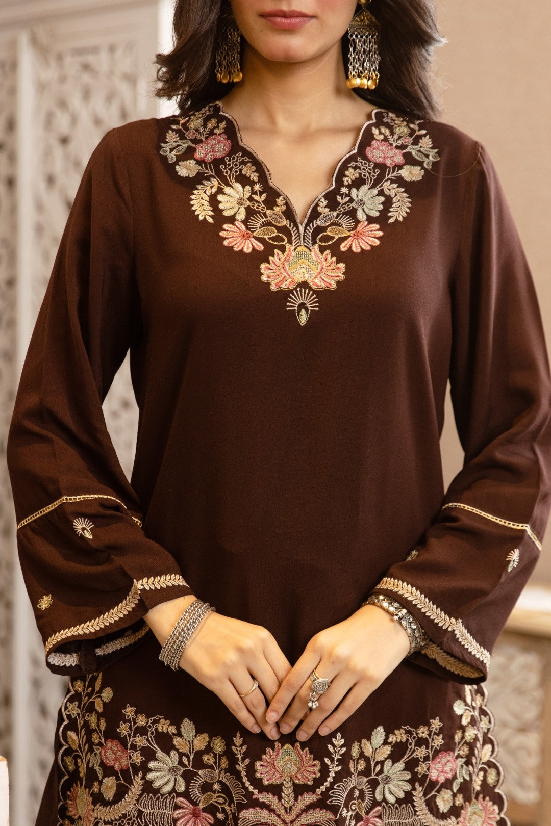 Karen Choccy Embroidery Cotton Co-ord Set