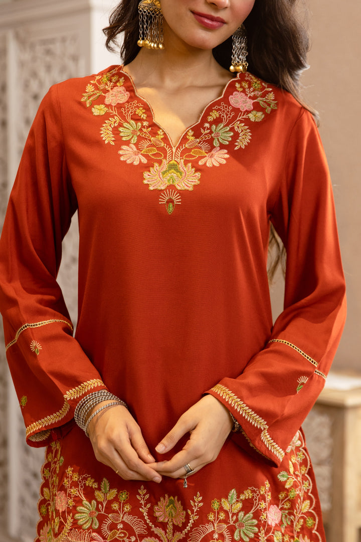 Karen Apricot Embroidery Cotton Co-ord Set