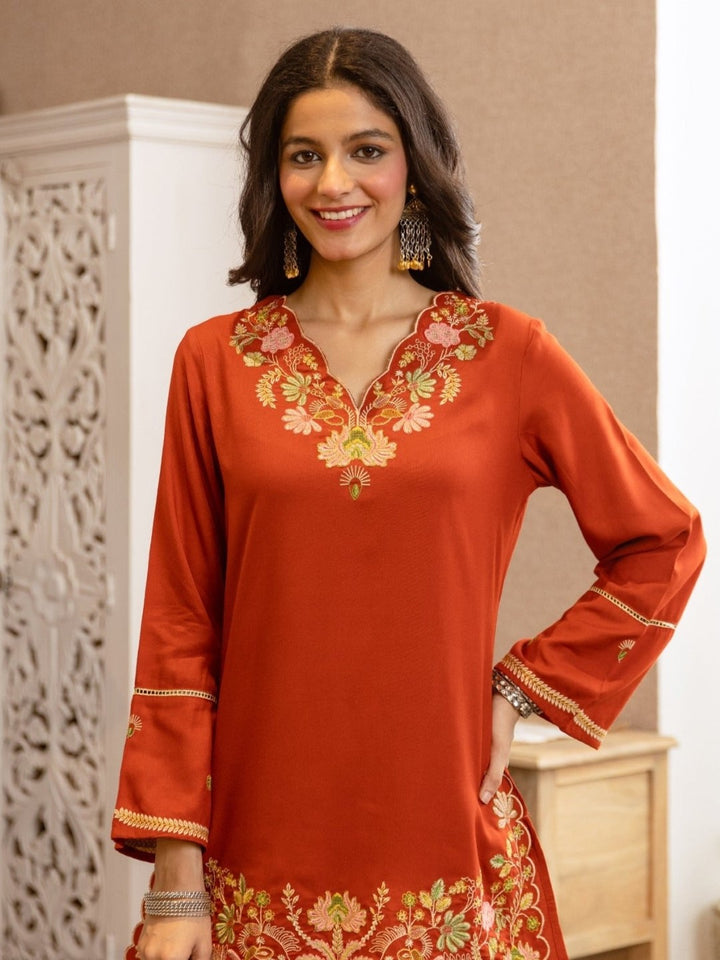 Karen Apricot Embroidery Cotton Co-ord Set