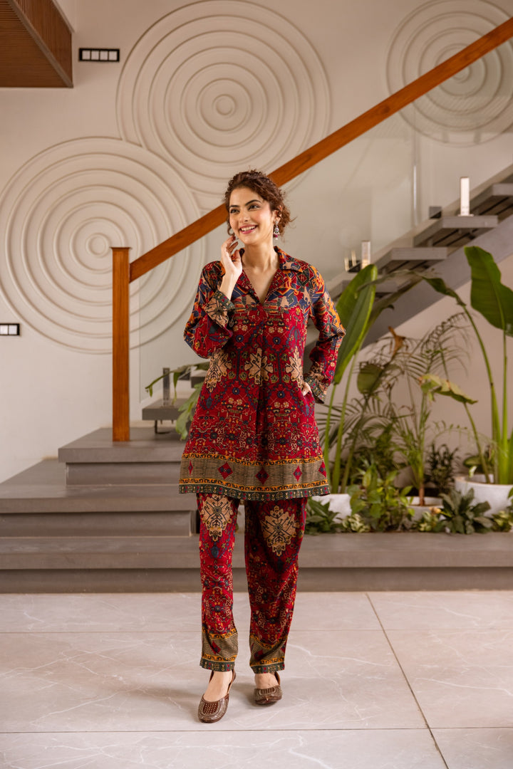 Kabool Claret Printed Co-ord Set