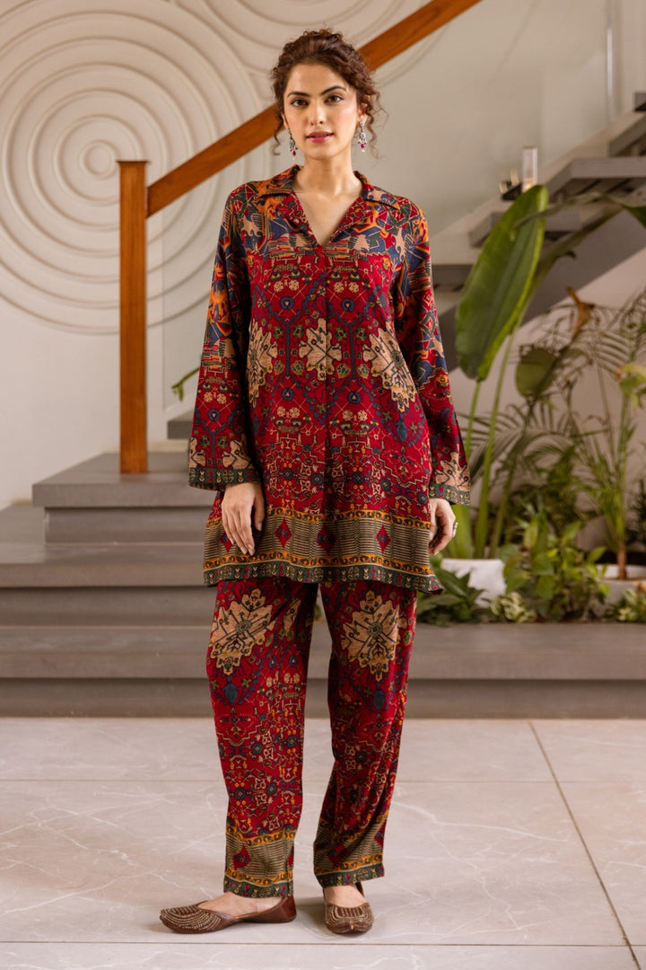 Kabool Claret Printed Co-ord Set
