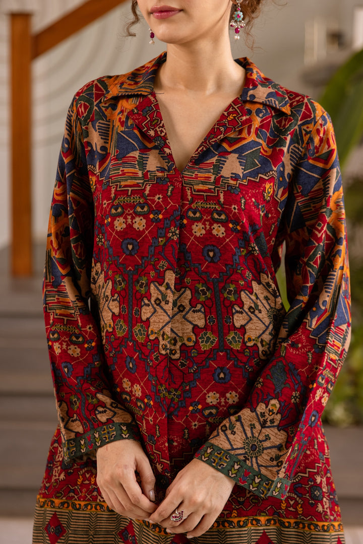 Kabool Claret Printed Co-ord Set