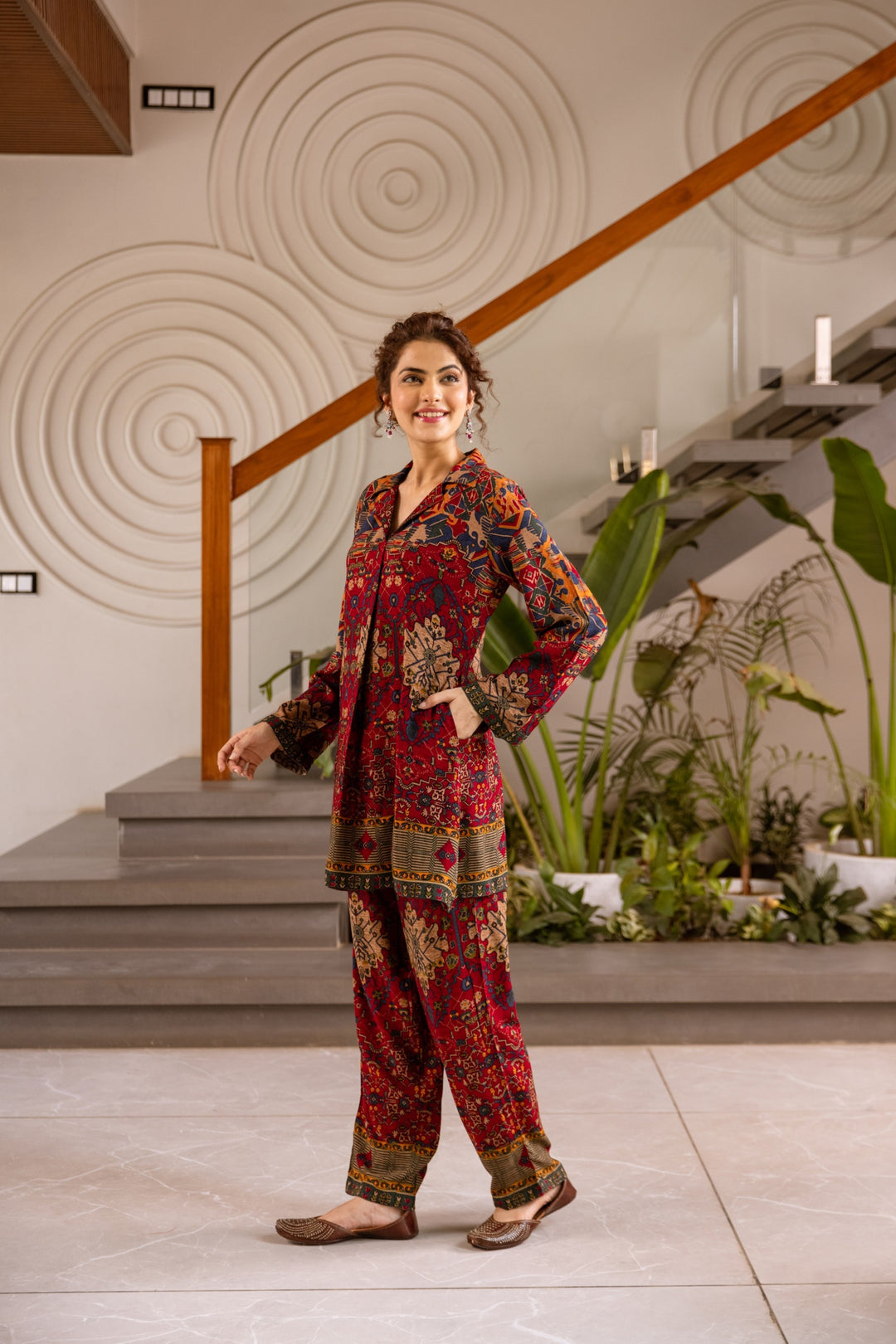 Kabool Claret Printed Co-ord Set