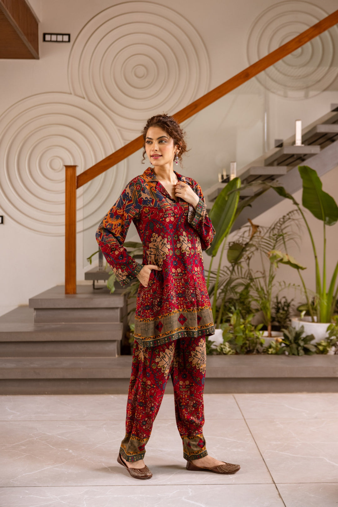 Kabool Claret Printed Co-ord Set