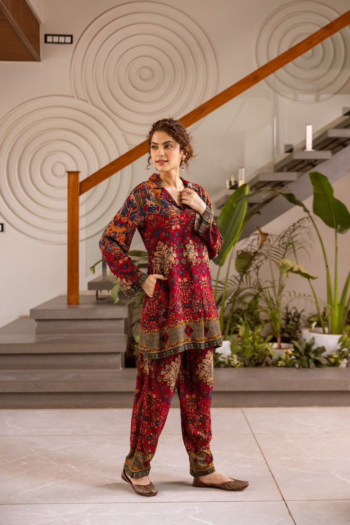 Kabool Claret Printed Co-ord Set