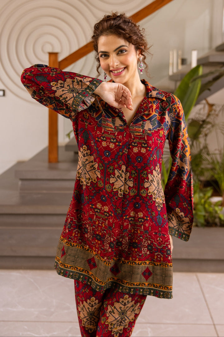 Kabool Claret Printed Co-ord Set