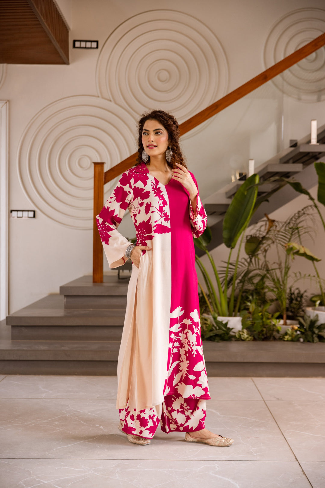Kabool Fuchsia Bloom Printed Kurta pant set