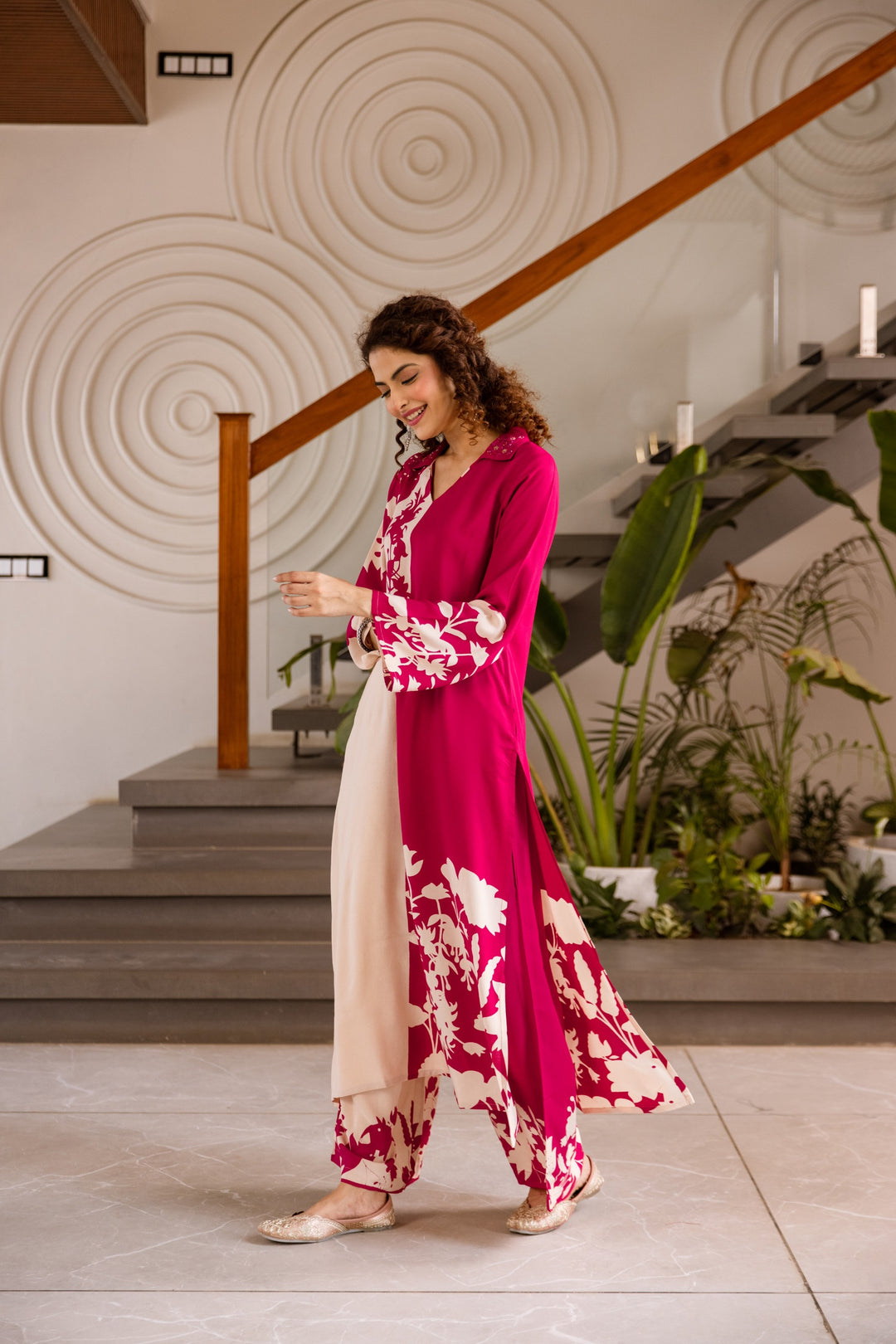 Kabool Fuchsia Bloom Printed Kurta pant set