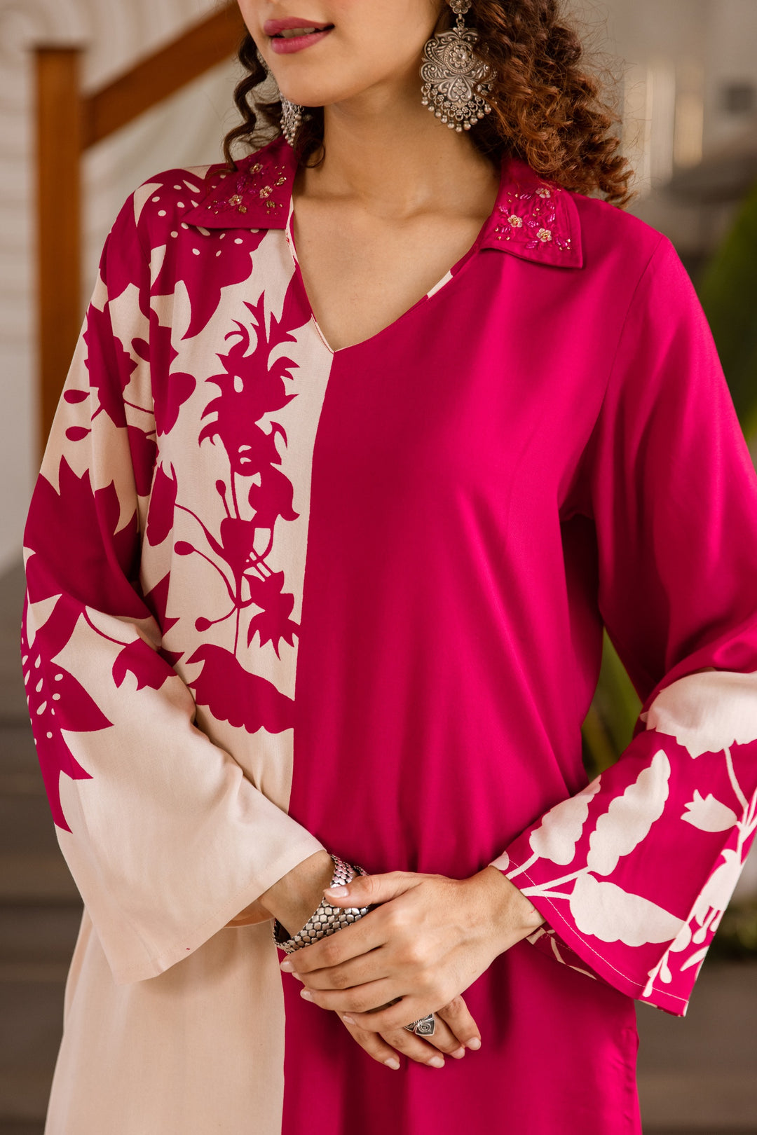 Kabool Fuchsia Bloom Printed Kurta pant set