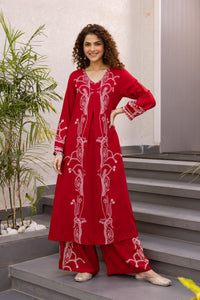 Kabool Crimson Printed Kurta Pant Set