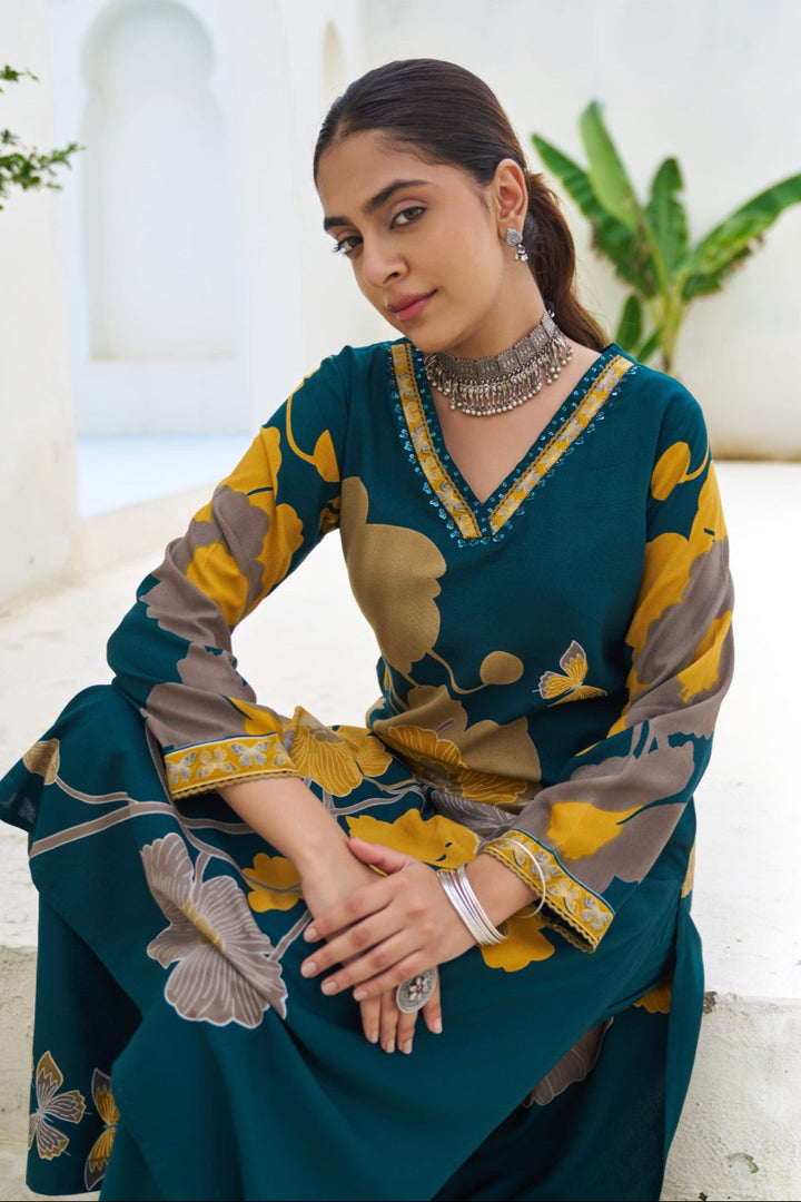 Sonpal cobalt printed kurta pant set