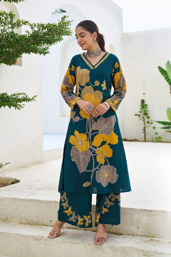 Sonpal cobalt printed kurta pant set