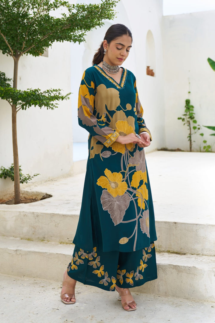 Sonpal cobalt printed kurta pant set