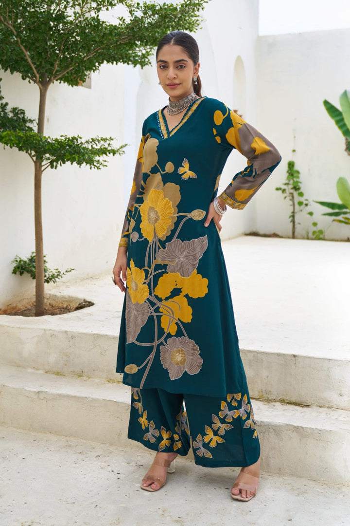 Sonpal cobalt printed kurta pant set