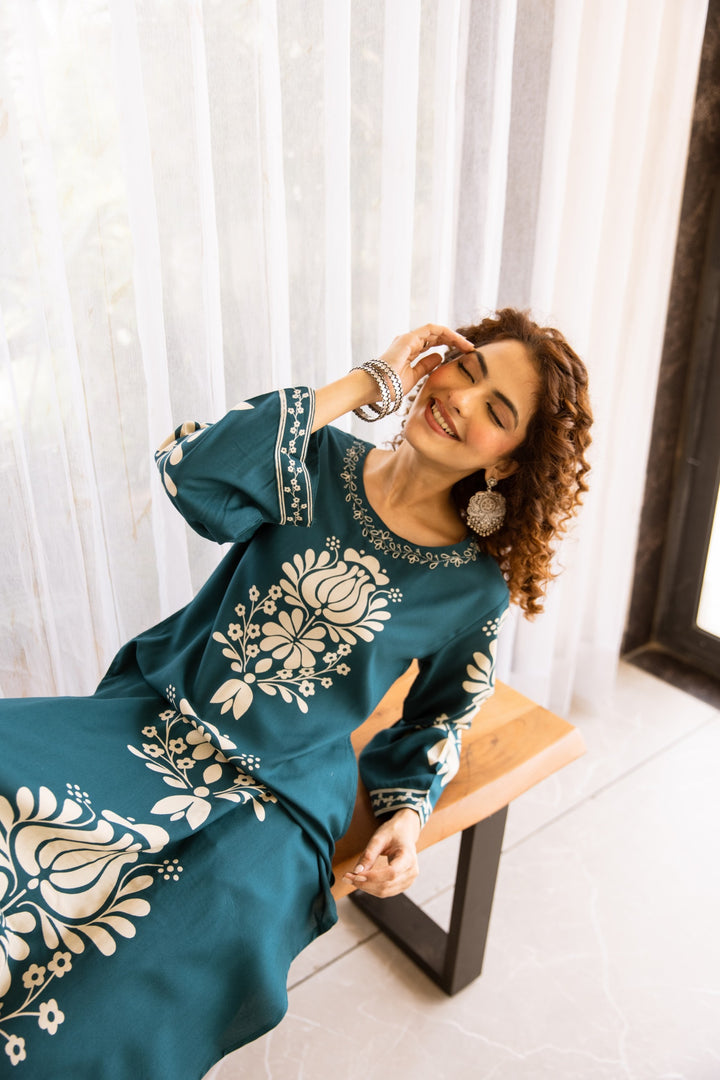 Kabool Azure Printed Cotton Kurta Pant Set