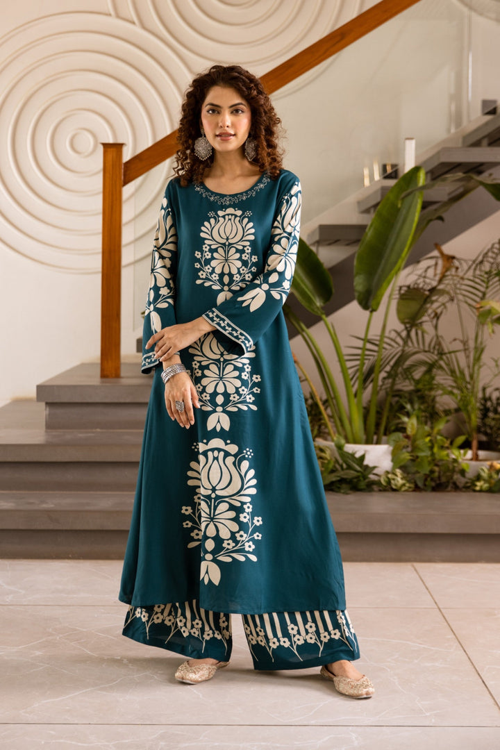 Kabool Azure Printed Cotton Kurta Pant Set