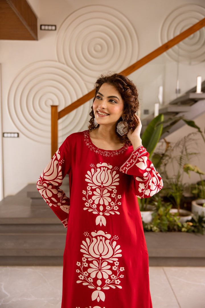 Kabool Vermillion Printed Kurta Pant Set