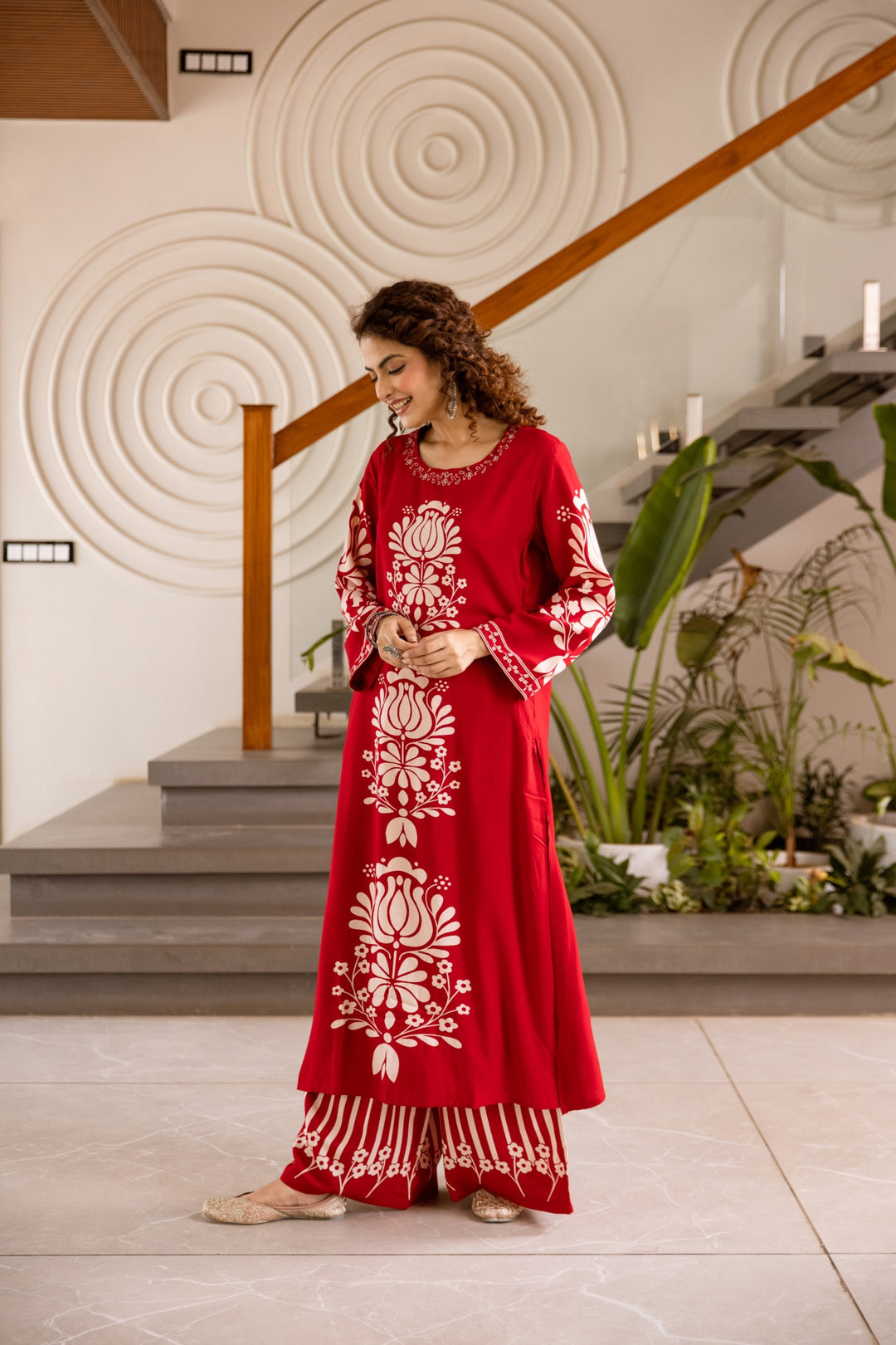 Kabool Vermillion Printed Kurta Pant Set