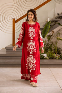 Kabool Vermillion Printed Kurta Pant Set