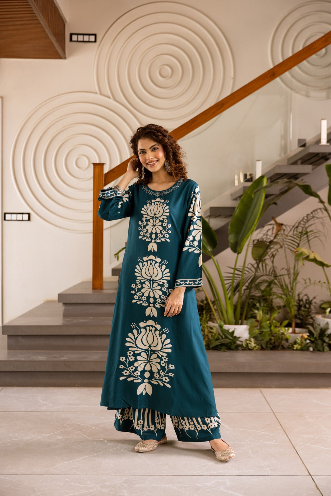 Kabool Azure Printed Cotton Kurta Pant Set