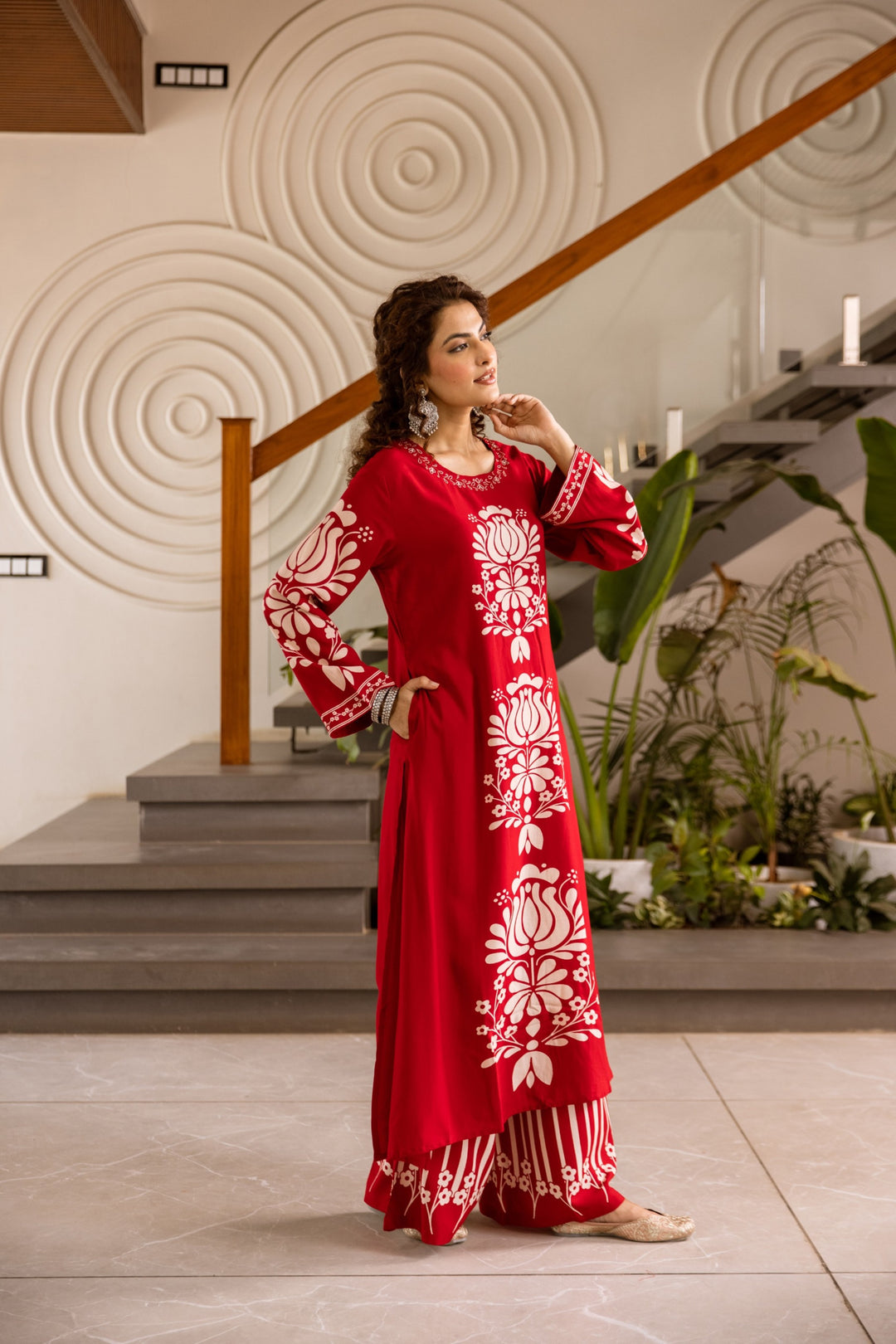 Kabool Vermillion Printed Kurta Pant Set