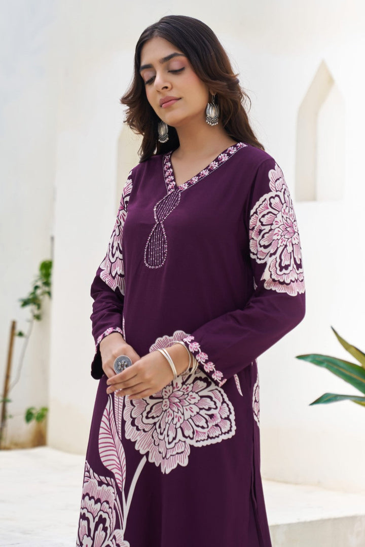 Sonpal orchid printed kurta pant set