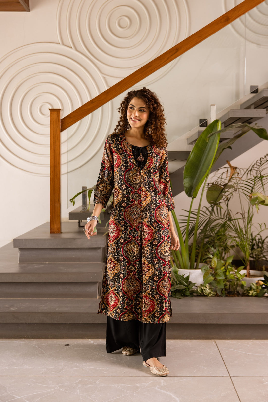 Kabool raven cotton printed kurta pant set