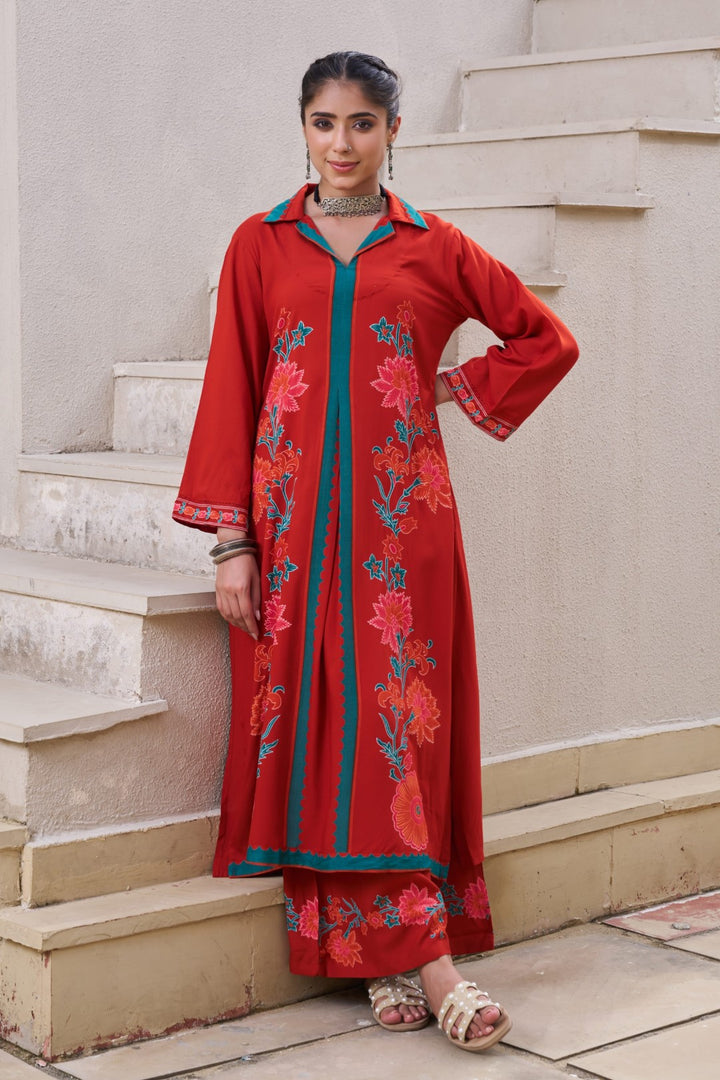 Sonpal crimson printed kurta pant set