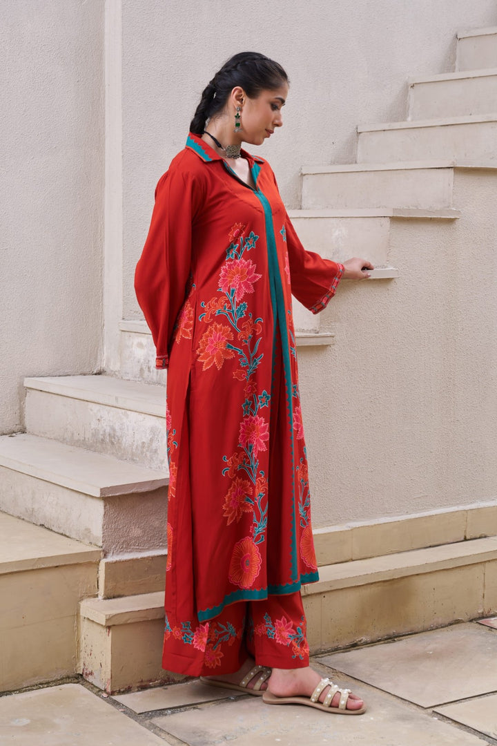 Sonpal crimson printed kurta pant set