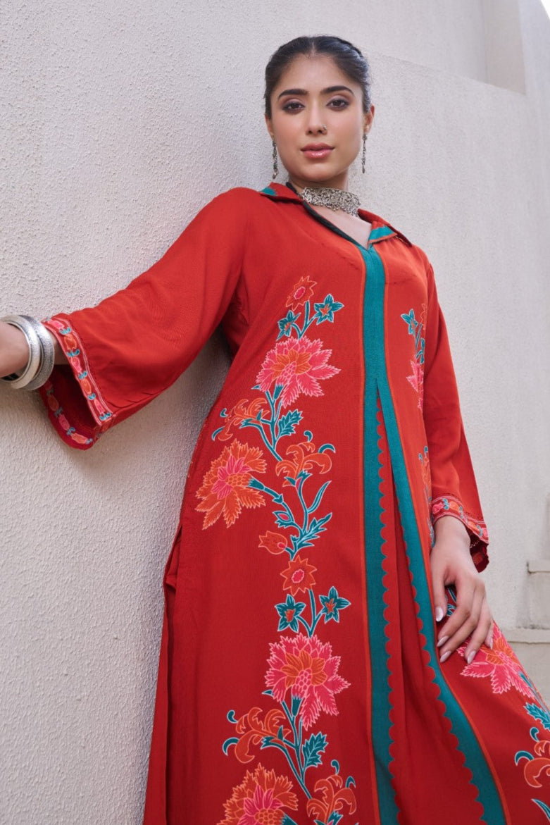 Sonpal crimson printed kurta pant set