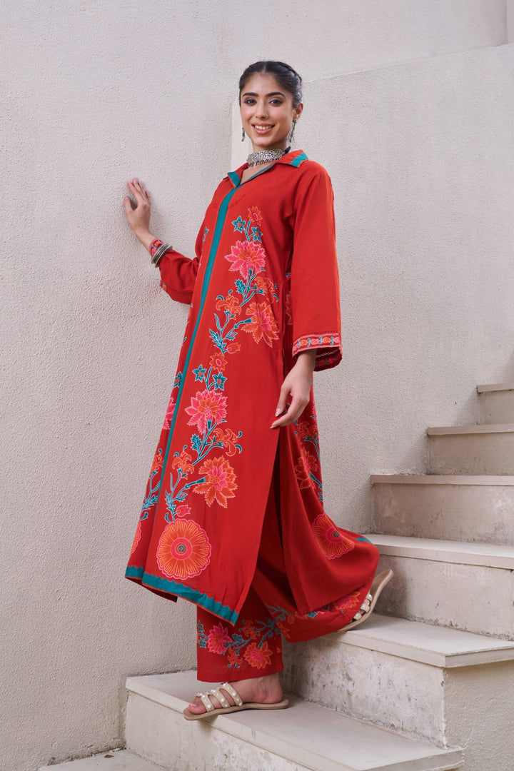 Sonpal crimson printed kurta pant set