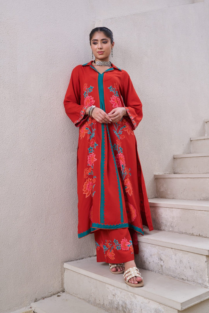 Sonpal crimson printed kurta pant set