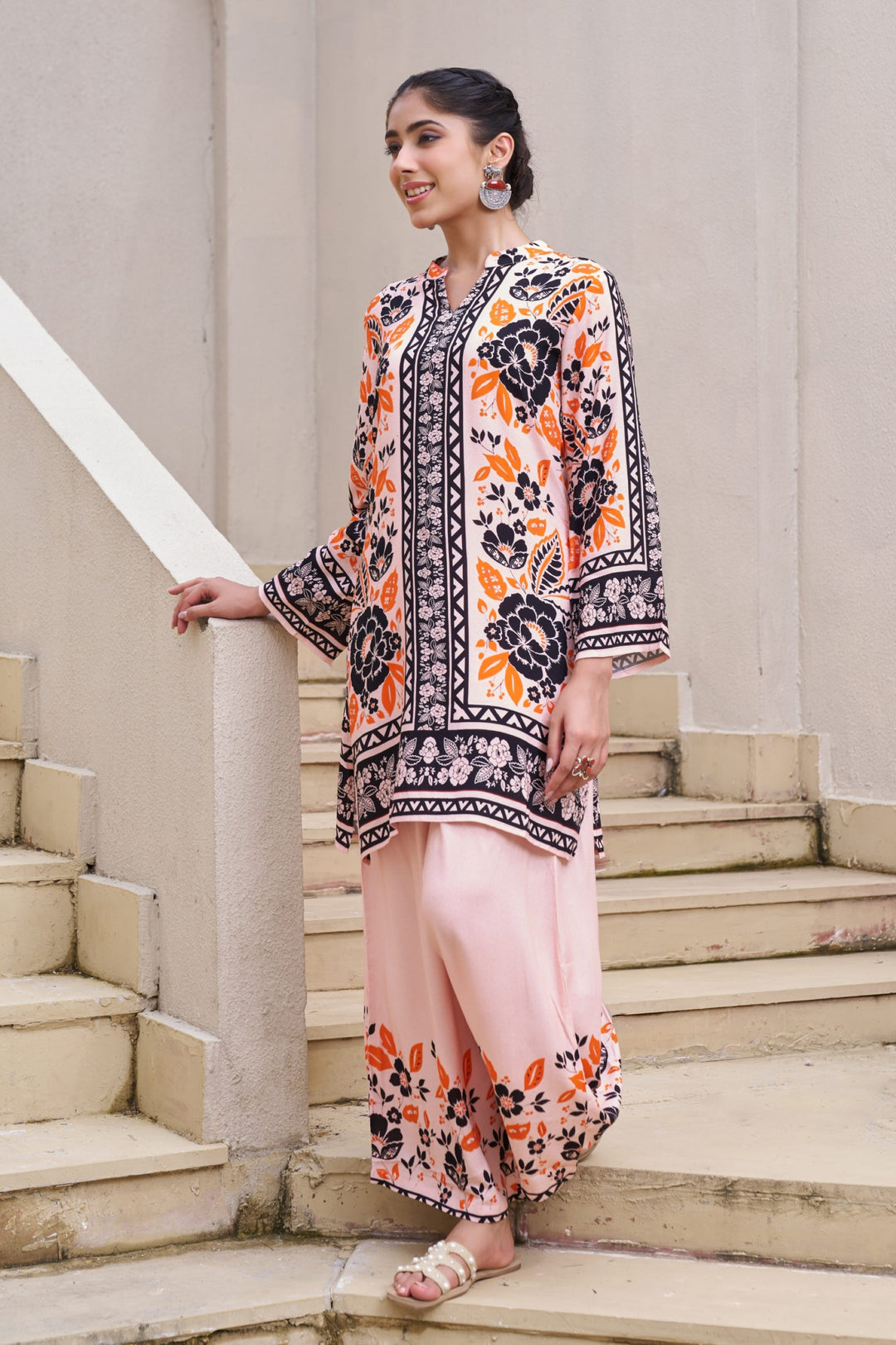 Kabool salmon printed Co-ord set