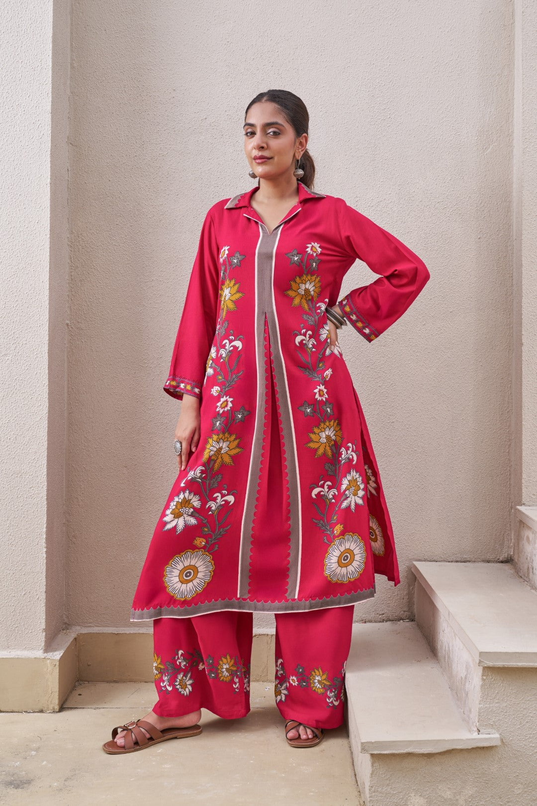 Sonpal rose printed Cotton Kurta Pant set
