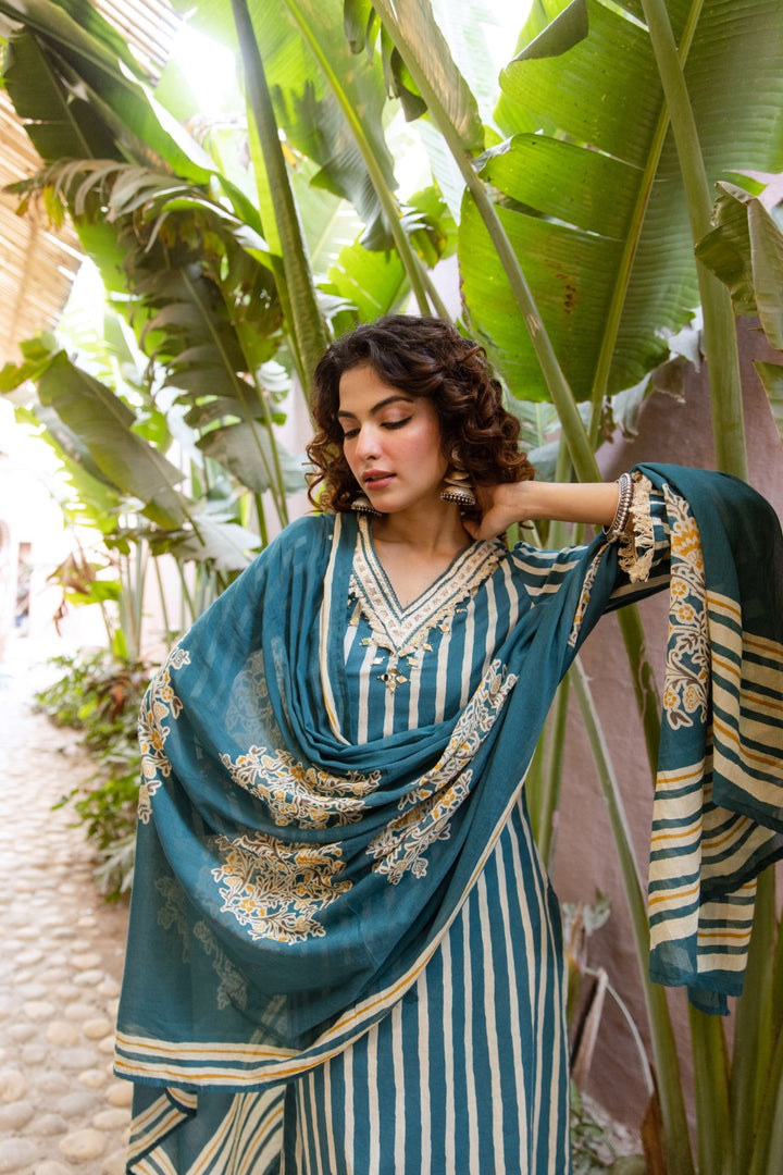 Kamli Teal Cotton Suit Set